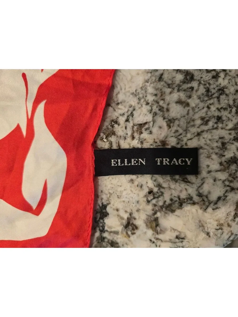 Vintage Ellen Tracy Red White Hibiscus Floral 100% Silk Square Scarf